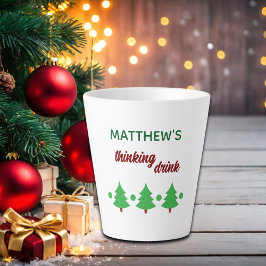 Custom Name Funny Thinking Drink Christmas Trees カフェラテマグ