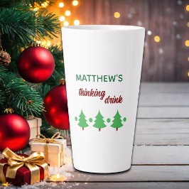 Custom Name Funny Thinking Drink Christmas Trees カフェラテマグ