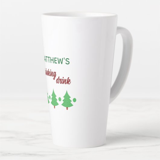 Custom Name Funny Thinking Drink Christmas Trees カフェラテマグ (右アングル)
