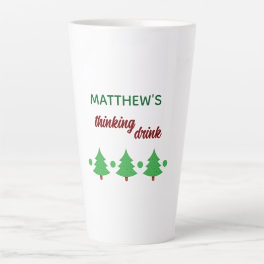 Custom Name Funny Thinking Drink Christmas Trees カフェラテマグ (正面)