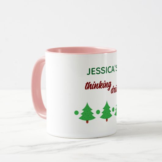 Custom Name Funny Thinking Drink Christmas Trees マグカップ (正面左)
