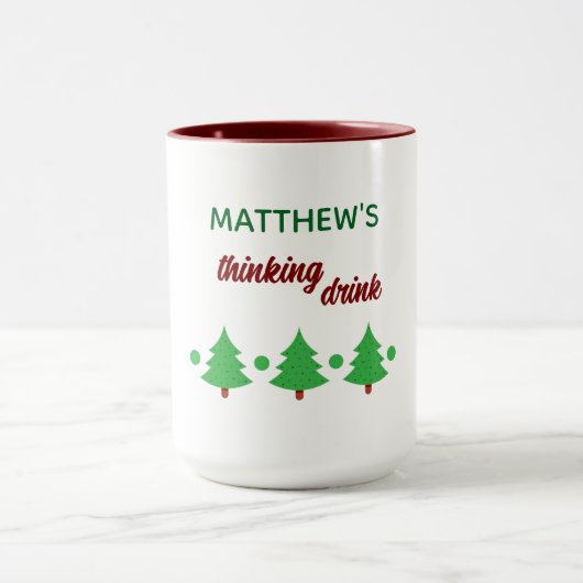 Custom Name Funny Thinking Drink Christmas Trees マグカップ (中央)