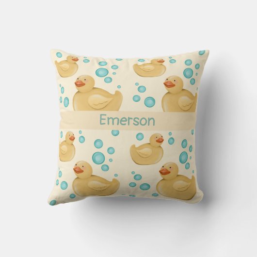 Custom Name Gender Neutral Duck Throw Pillow クッション (裏面)