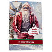 Custom Name Gift Bag Coolest Santa Claus Holiday ミディアムペーパーバッグ (正面)
