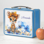 Custom Name Giraffe polka dot bow blue poppies メタルランチボックス (インサイチュ)