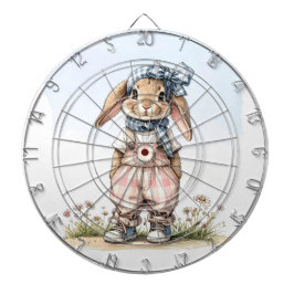 Custom Name girly rabbit blue check bow ダーツボード