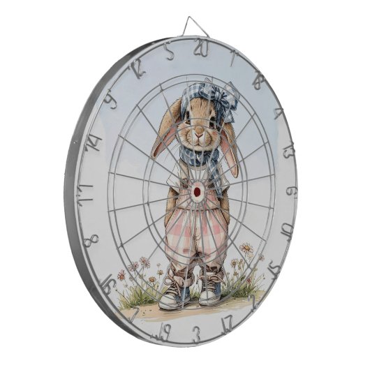 Custom Name girly rabbit blue check bow ダーツボード (正面左)