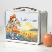 Custom Name Girly rabbit sunflower field  メタルランチボックス (インサイチュ)