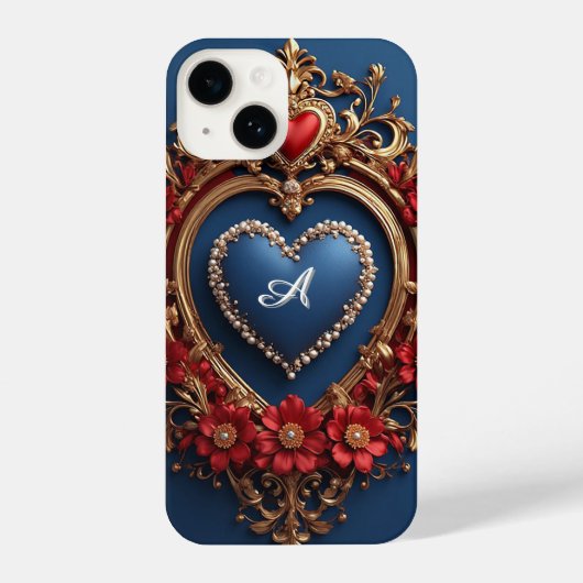 Custom name Gold Heart Frame With Pearl Bead iPhoneケース (裏面)