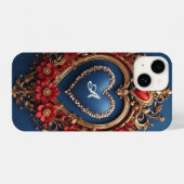 Custom name Gold Heart Frame With Pearl Bead iPhoneケース (裏面横)