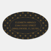 Custom Name Gold Metallic Foil Bees on Black 楕円形シール (正面)