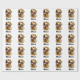 Custom Name Golden Retriever Dog Portrait Funny  ラッピングペーパー