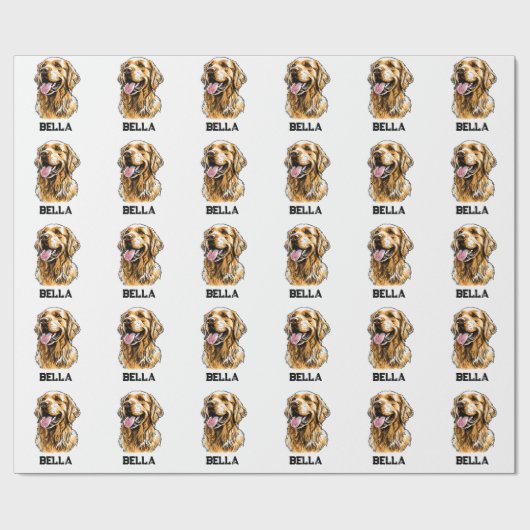 Custom Name Golden Retriever Dog Portrait Funny  ラッピングペーパー (フラット)