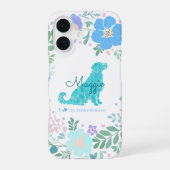 Custom Name Golden Retriever Pastel Blue Floral iPhone 16ケース (裏面)