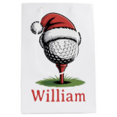 Custom Name Golf Balls Christmas Golf Santa Golfer ミディアムペーパーバッグ (正面)