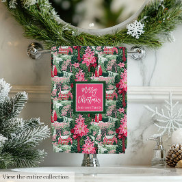 Custom name green and pink Christmas preppy towel バスタオルセット
