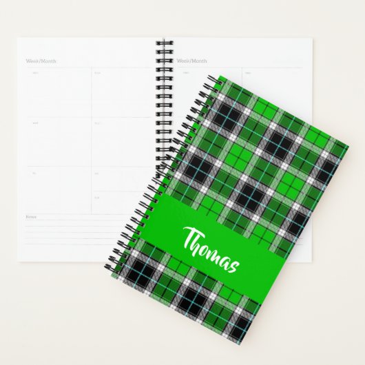 Custom name green plaid pattern プランナー手帳 (ディスプレー)