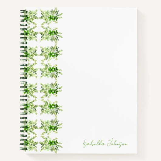 Custom Name Green Watercolor Floral Notebook ノートブック (正面)