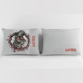 Custom Name Grey Boys Dinosaur Roaring T-Rex 枕カバー