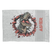 Custom Name Grey Boys Dinosaur Roaring T-Rex 枕カバー (正面左)