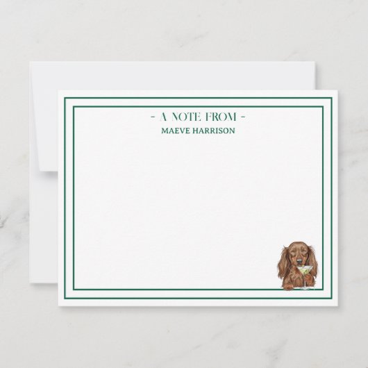 Custom Name Hand Drawn Dachshund Martini Flat ノートカード (正面)