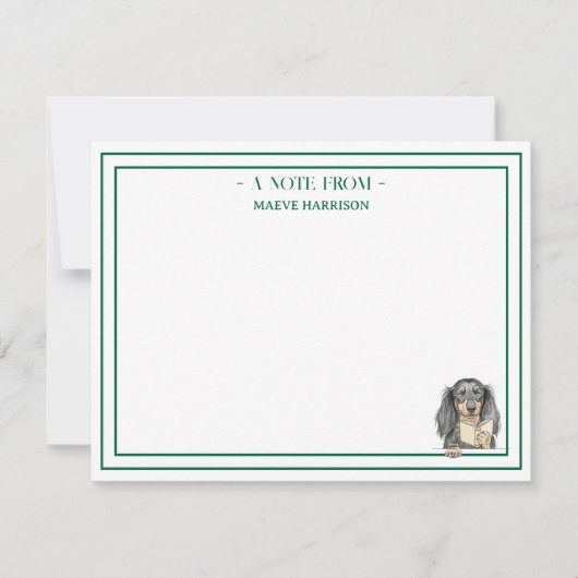 Custom Name Hand Drawn Dachshund Reading ノートカード (正面)