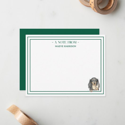 Custom Name Hand Drawn Dachshund Reading ノートカード (正面/裏面インサイチュ)