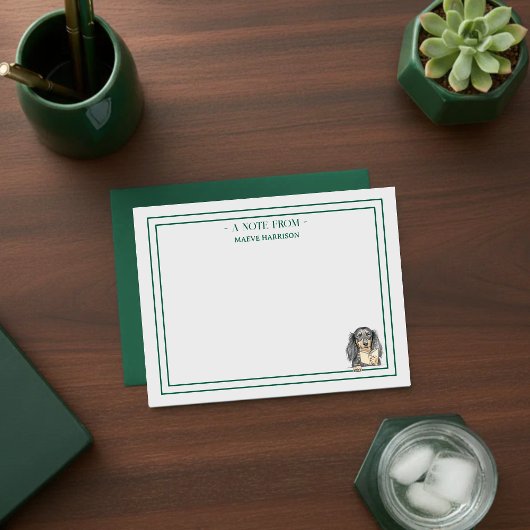 Custom Name Hand Drawn Dachshund Reading ノートカード