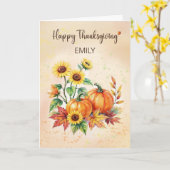 Custom Name Happy Thanksgiving Sunflowers Pumpkins カード (黄色い花)