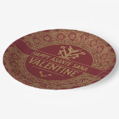 Custom Name Happy Valentine's Day: Red & Gold Lux ペーパープレート (アングル)