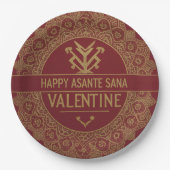 Custom Name Happy Valentine's Day: Red & Gold Lux ペーパープレート (正面)