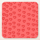 Custom Name Heart Pattern Valentine’s Day Coaster スクエアペーパーコースター (正面)