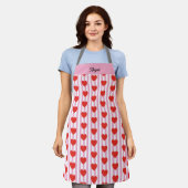 Custom Name Heart Valentine Pattern All Over Apron エプロン (着用した状態)