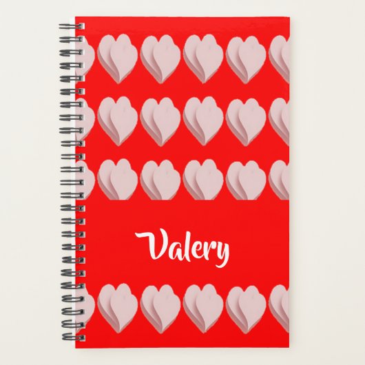 Custom name hearts pattern red プランナー手帳 (正面)
