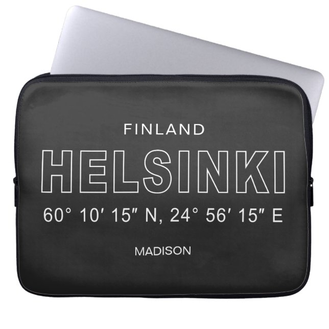 Custom Name Helsinki Coordinates ラップトップスリーブ (正面)