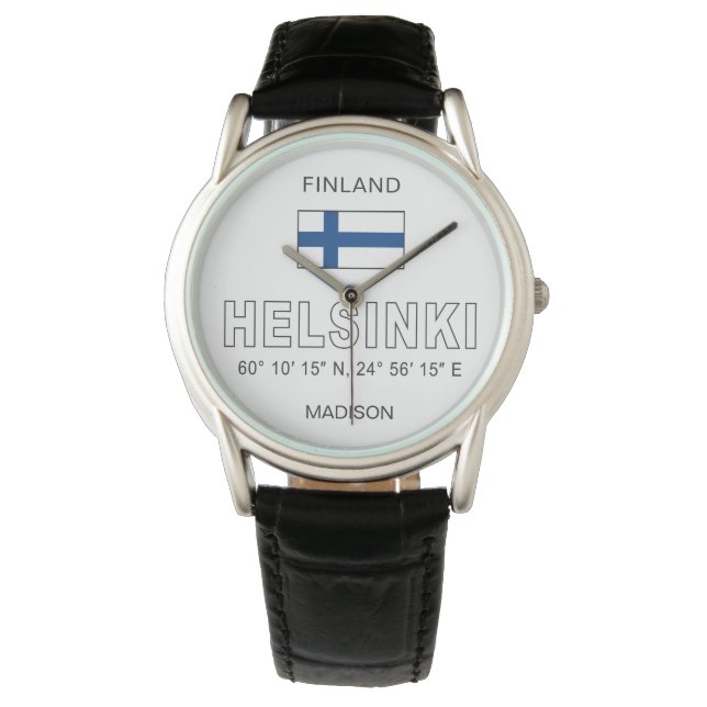 Custom Name Helsinki Coordinates 腕時計 (正面)