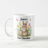 Custom Name Hot Chocolate Preppy Easter Bunny コーヒーマグカップ (左)