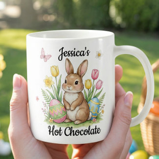 Custom Name Hot Chocolate Preppy Easter Bunny コーヒーマグカップ