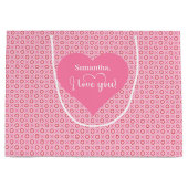 Custom Name I Love You Valentine Hearts Gift Bag ラージペーパーバッグ (正面)