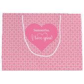 Custom Name I Love You Valentine Hearts Gift Bag ラージペーパーバッグ (裏面)