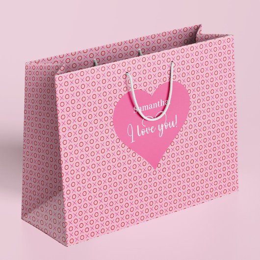 Custom Name I Love You Valentine Hearts Gift Bag ラージペーパーバッグ