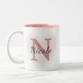 Custom Name &Initial Elegant Dusty Rose Pink Mug   ツートーンマグカップ (左)