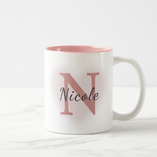 Custom Name &Initial Elegant Dusty Rose Pink Mug   ツートーンマグカップ (右)