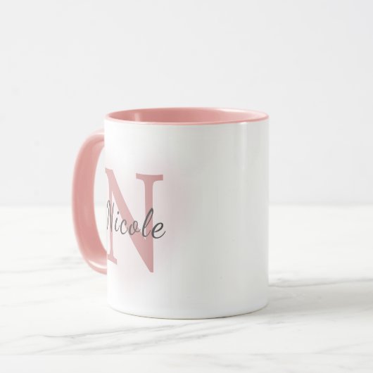 Custom Name &Initial Elegant Dusty Rose Pink Mug   マグカップ (正面左)