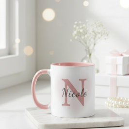 Custom Name &Initial Elegant Dusty Rose Pink Mug   マグカップ