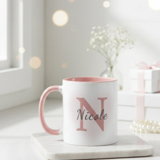 Custom Name &Initial Elegant Dusty Rose Pink Mug   マグカップ