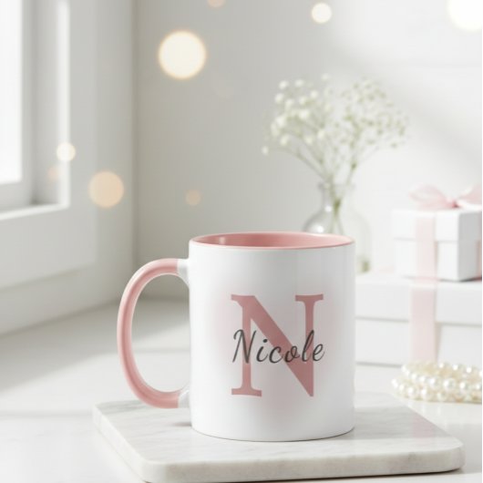 Custom Name &Initial Elegant Dusty Rose Pink Mug   マグカップ