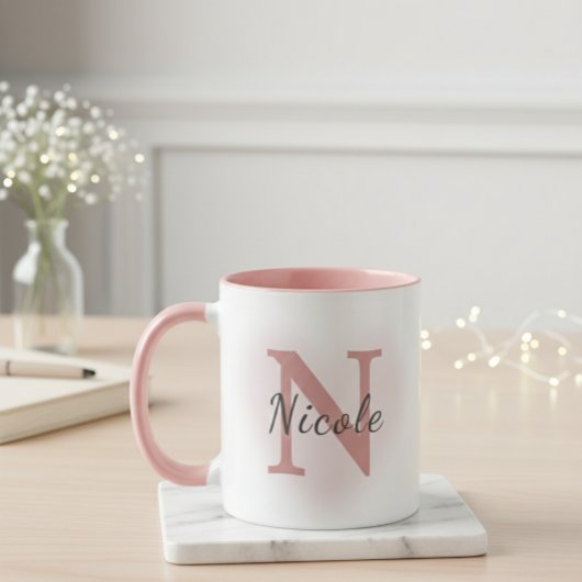 Custom Name &Initial Elegant Dusty Rose Pink Mug   マグカップ