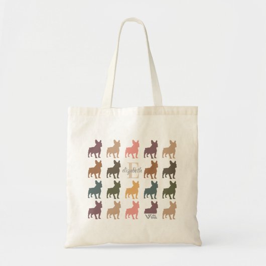 Custom Name Initial French Bulldog Retro Floral トートバッグ (正面)