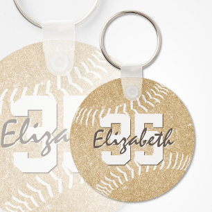 custom name jersey number girly gold softball キーホルダー